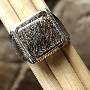 本物のブラック ルチル 925 ソリッド スターリング シルバー メンズ リング サイズ 6.75 Natural Rocks by Kala Genuine Black Rutilated 925 Solid Sterling Silver Men's Ring Size 6.75