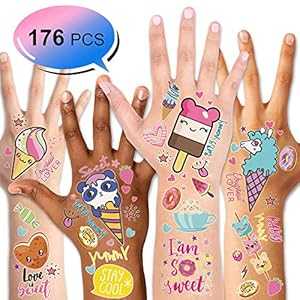 Konsait 176PCS Kids Temporary Tattoo, Fake Waterproof Tattoo Stickers For Children Girls Candy Lollipop Ice Cream Sweet Tattoos for Birthday Summer Beach Children's Day Gift Party Favors Supplies Konsait 176PCS Kids Temporary Tattoo, Fake Waterproof Tattoo Stickers For Children Girls Candy Lollipop Ice Cream Sweet Tattoos for Birthday Summer Beach Children's Day Gift Party Favors Supplies