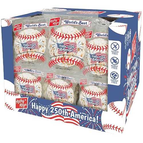 Kathy Kaye Baseball Sweet & Salty 1 oz. Popcorn Balls / Delicious, Crunchy, & Perfect for Snacking / Classic Sweet & Salty Flavor for Game Day, Parties & More / Box of 18