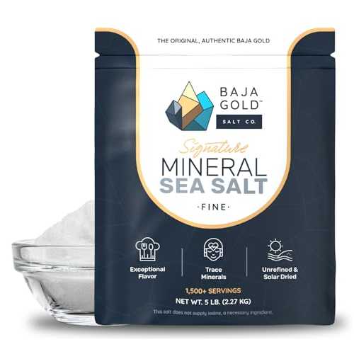 Baja Gold Signature Mineral Sea Salt - Recommended by Gary Brecka - Authentic Fine Grind Salt for Cooking & Baking / Natural Baja Salt for Culinary Uses / Great for Finishing Dishes / 5 lb. Resealable Bag, 1,500+ S