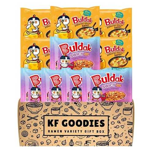 KF GOODIES Korean Ramen Variety Pack Gift Box (10 Count) Spicy Buldak Noodle Assortment for Birthdays, College Care Packages, Office Snacks, and Gift Baskets