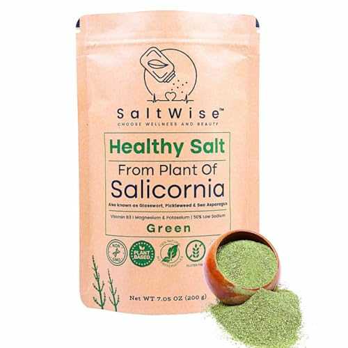 SaltWise Salicornia Green Salt 50% Low Sodium, Plant-Based Salt Substitute, 100% Dehydrated Salicornia, Natural Umami, No additives (7.05 oz / 200g)