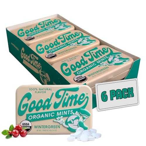 Good Time Organic Mints - Wintergreen / Organic Cane Sugar, Natural Flavors, No Artificial Colors or Sweeteners / Kosher Certified, Vegan, Gluten Free / Aspartame & Xylitol Free / 40 Count Tin (Pack of 6)