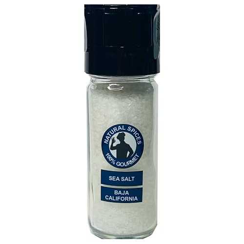 100% Gourmet Baja California Sea Salt Grinder (6 oz) Pacific Ocean Mineral Salt Natural & Unrefined Coarse Sea Salt for Cooking, Seafood & Finishing Refillable Glass Grinder
