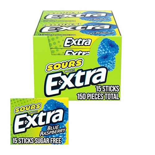 WRIGLEY'S EXTRA EXTRA SOURS Blue Raspberry Sugar Free Chewing Gum Sour Candy Fruit Gum, 15 Stick Pack, 10 Count