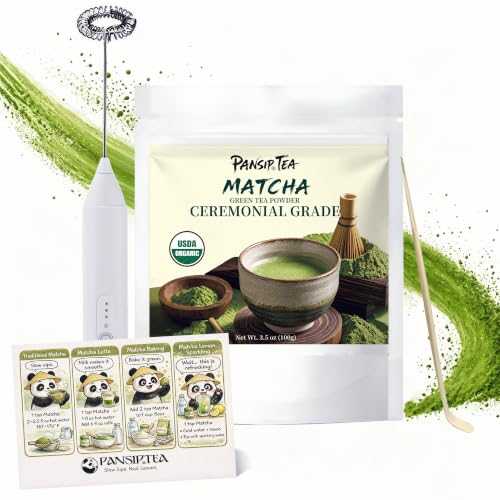 PANSIPTEATEA Ceremonial Grade Matcha Powder 100g/3.5oz Set, PANSIPTEA Organic Matcha Green Tea Powder Starter Kit with Frother, Smooth Matcha Powder for Matcha Latte Baking, Unsweetened Pure Matcha