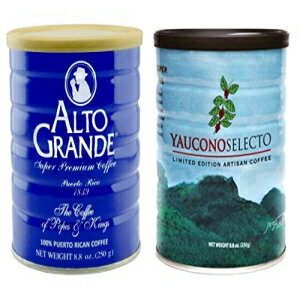 Alto Grande Super Premium Ground Coffee, and Yaucono Selecto Limited Edition Artisan Ground Coffee, 8.8 Ounce Canisters, Puerto Rico Variety Bundle