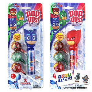 PJ Mask Pop Ups Lollipop Case Holder (Catboy, Owlette, Gekko) with Chupa Chups Lollipops and 2 Gosu Toys Stickers (2 Pack Assorted)