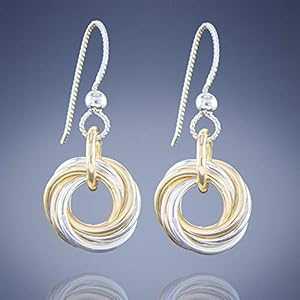 上品なツートンカラーのラブノットダングルイヤリング、ミックス14Kゴールドフィルドと925スターリングシルバーサークル付き、毎日のジュエリーギフト、女性へ Ta...