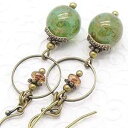 ボヘミアンマーブルガラスのグリーンダングルイヤリング Cloud Cap Jewelry Green Dangle Earrings in Bohemian M...