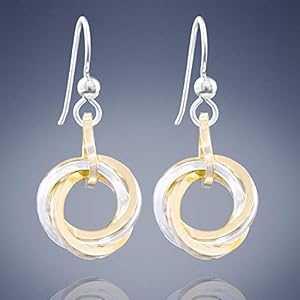 ツートンカラーのラブノットダングルイヤリング、14Kゴールドフィルドと925スターリングシルバーのサークルを組み合わせた毎日のジュエリーギフトアイデア、女性向け...