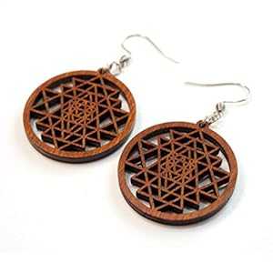 サークル木製イヤリング シュリ ヤントラ マンダラ、0g、32 mm、ヨガジュエリー、タントラ ギフト、スピリチュアル ジュエリー GoaLaserFactor...