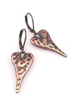 アンティーク銅の細長いハートのイヤリング Ear-Resistables Copper Elongated Heart Earrings
