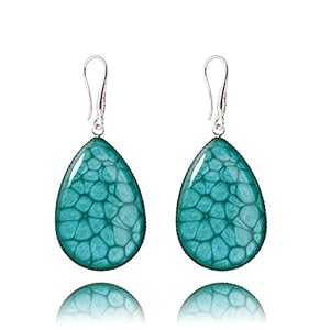 エレガントなロングターコイズシルバーメッキのティアドロップダングルイヤリング、女性用ギフトバッグ入り。ドラゴンポーターの魅力的なティールプロムジュエリー Ele...