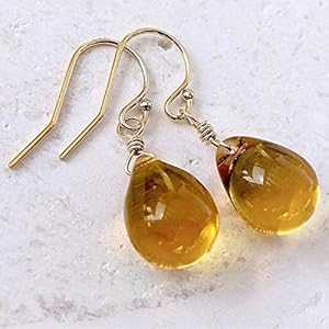 ゴールデンハニーアンバーワイヤーラップガラスドロップイヤリング - 女性へのジュエリーギフト Vintagerelics Jewelry Golden Hone...