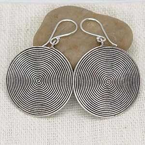 スターリングシルバー ラージ ボヘミアン エスニック ステートメント ダングル イヤリング、手作り酸化ブラック スパイラル ディスク、ヒッピー ジプシー トライ...