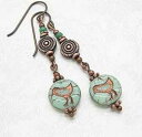 アンティークコッパーとグリーンのボヘミアンバードイヤリング Cloud Cap Jewelry Boho Bird Earrings in Copper and...