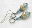 ブルーとブラウンのボヘミアンフラワーイヤリング、シルバートーン Cloud Cap Jewelry Blue and Brown Boho Flower Ear...