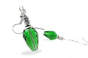 グリーンクリスマスツリー電球クリスタルダングルピアス、スターリングシルバー耳ワイヤー付き Jenni L..