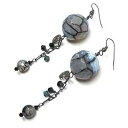 ブルーデニムクラックルファセットメノウいぶしスターリングシルバーチェーンイヤリング Meredithbead Blue Denim Crackle Faceted Agate Oxidized Sterling Silver Chain Earrings