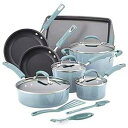 Rachael Ray ハードエナメル調理器具とアクセサリー、14点セット、アガベブルー Rachael Ray Hard Enamel Cookware An...