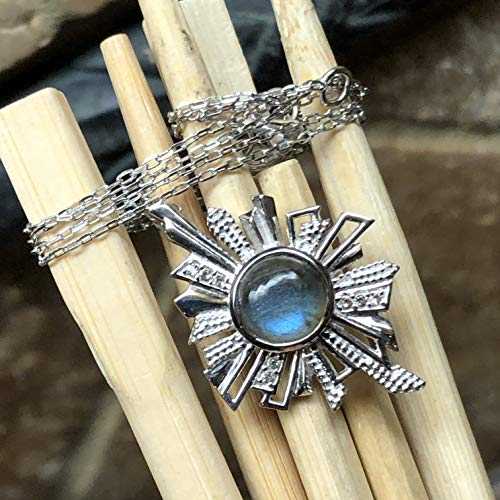 天然ラブラドライト 925 ソリッド スターリング シルバー ペンダント ネックレス 17 インチ Natural Ro..