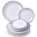 エレガントなプラスチック食器 240 個セット 120 ディナープレート 120 サイドプレート 耐久性の高いプラスチックプレート ファインチャイナルック ワンランク上のウェディングやダイニングに(オーシャンミストコレクション – シルバー) Silver Spoons ELEG