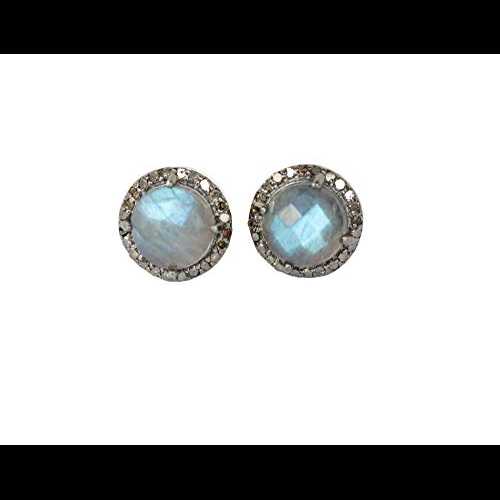 ラブラドライト ジェムストーン ダイヤモンド ハロー スタッド イヤリング スターリングシルバー -10mm Nadean Designs Labradorite Gemstone Diamond Halo Stud Earring Sterling Silver -10mm ラブラドライト ジェムストーン ダイヤモンド ハロー スタッド イヤリング スターリングシルバー -10mm Nadean Designs Labradorite Gemstone Diamond Halo Stud Earring Sterling Silver -10mm
