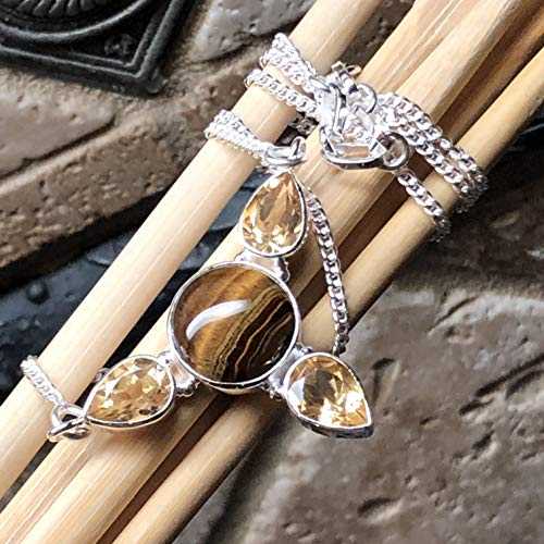 天然タイガーアイ、ゴールデン シトリン 925 ソリッド スターリング シルバー ペンダント ネックレス 16 インチ Natural Rocks by Kala Natural Tiger's Eye, Golden Citrine 925 Solid Sterling Silver Pendant Necklace 16"