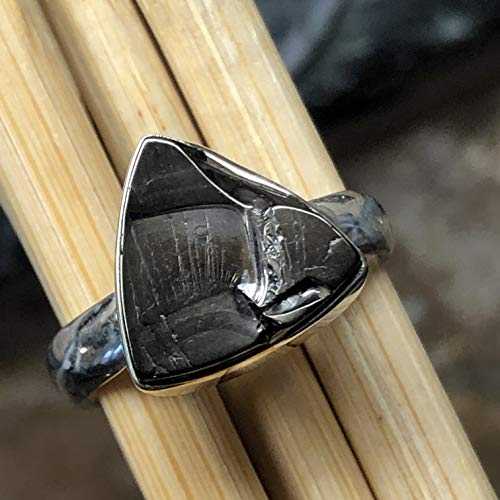 楽天Glomarket天然シュンガイト 925 ソリッド スターリング シルバー リング サイズ 9 Natural Rocks by Kala Natural Shungite 925 Solid Sterling Silver Ring Size 9