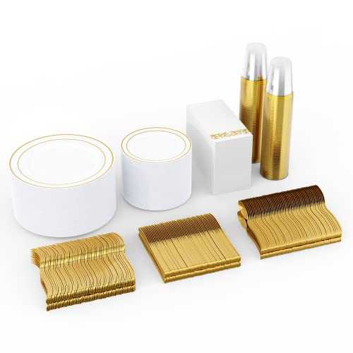 JOLLY CHEF 700 Count Gold Dinnerware Set-200 Plastic Plates- 300 Gold ...