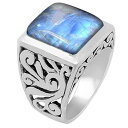 Natural Rocks by Kala Natural Rainbow Moonstone 925 Solid Sterling Silver Men's Ring Size 8, 9, 10, 11, 13(4)
