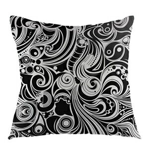 oFloral Decorative Throw Pillow Case Flower and Polka Dots Reversible Paisley Pillow Square Cushion Cover for Sofa Couch Home Bedroom Living Room Decoration 18 x 18 Inch White Black