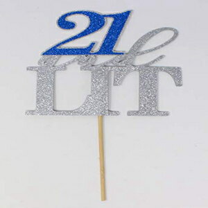 All About Details 21 and Lit Cake Topper, 1pc, happy 21st birthday (Silver & Blue), 5 x 9