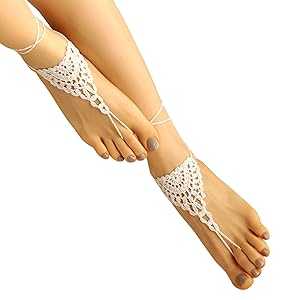 MCC Barefoot Sandals & Lace MCC Beach Wedding Barefoot Sandals, White Crochet Lace, Adjustable One Size Foot Jewelry, Women's Bridal Footwear, and Shoe Alternative (White) MCC Barefoot Sandals & Lace MCC Beach Wedding Barefoot Sandals, White Crochet Lace, Adjustable One Size Foot Jewelry, Women's Bridal Footwear, and Shoe Alternative (White)
