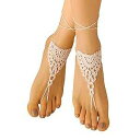 MCC Barefoot Sandals & Lace MCC Hand Crochet Barefoot Sandals, Boho Bridal Shoes for Beach Weddings, Lace Foot Jewelry for Women, Adjustable One Size, Women's Beach Footwear (Ivory)(4)