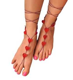 MCC Barefoot Sandals & Lace MCC Handmade Heart Shape Barefoot Sandals, Anklet Foot Jewelry, Valentine's Gift for Her, Sexy Wedding Night Sandles, Foot Fetish, Destination Honeymoon Beach Outfit, Beach Wedding Shoes