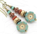 レッドとブルーの花が付いた南西部のイヤリング Cloud Cap Jewelry Southwestern Earrings with F in Red n B...