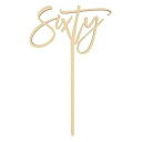 Andaz Press Sixty スクリプトケーキトッパー、アニバーサリー素朴でシックな木製ケーキトッパー、結婚記念日、60歳の誕生日パーティー、カリグラフィ...