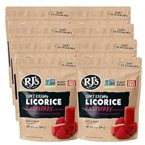 RJ's Licorice RJ's Soft Australian Licorice, Natural Raspberry Flavor, Resealable Bag, 7.05 Ounc..
