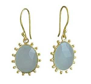 アクアカルセドニー宝石ゴールドメッキスターリングシルバーイヤリングイヤーワイヤー Aqua chalcedony Gemstone Gold Plated Sterling Silver Earrings Earwires