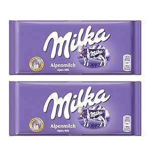ミルカ アルペンミルヒ アルペン ミルク チョコレート、100g (2 個入り) Milka Alpenmilch Alpine Milk Chocolate, 100g (Pack of 2)