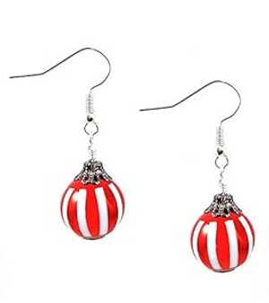 クリスマスツリー オーナメント ピアス アクリル 赤と白のストライプ スターリングシルバーの耳ワイヤー付き Jenni Leigh Creations Christmas Tree Ornament Pierced Earrings Acrylic Red and White Striped with Sterling Silver Ear Wires
