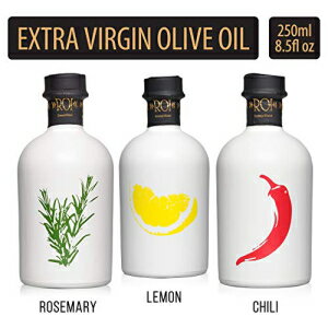 レモン、チリ、ローズマリーで味付けしたROIエクストラバージンオリーブオイル-3個セット、各8.45液量オンス（250ml） ROI Extra Virgin Olive Oils Flavored with Lemon, Chili, & Rosemary - Variety Set of 3, 8.45 fl oz (250ml) each