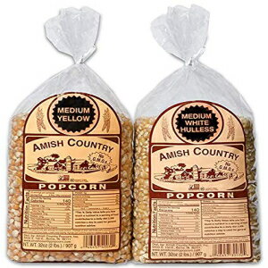 アーミッシュカントリーポップコーン-2（2 Lbバッグ）ミディアムホワイト＆ミディアムイエローカーネルギフトセット-昔ながらの、非GMO、グルテンフリー、電子レンジ対応、ストーブトップ、レシピガイド付きエアポッパーフレンドリー Amish Country Popcorn - 2 ( 2
