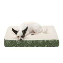 Furhaven 犬と猫用低反発ペットベッド - クラシッククッションシェルパとフランネルの足の装飾犬用ベッドマット、取り外し可能な洗えるカバー付き、ジェイドグ...