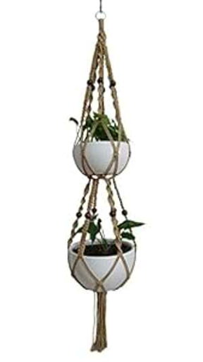 Hanpo 6 Legs Macrame Plant Hanger Jute Double Tiers Plant Hanger & Plant Holder with 6 pcs Round Brown Wood Bead, Hanging Planter 65-inches for 8 inch and 10 Inch Plant Pot (Without the white pot and plant) Hanpo 6 Legs Macrame Plant Hanger Jute Double Tiers Plant Hanger & Plant Holder with 6 pcs Round Brown Wood Bead, Hanging Planter 65-inches for 8 inch and 10 Inch Plant Pot (Without the white pot and plant)