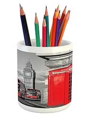 Ambesonne London Pencil Pen Holder, London Telephone Booth in the Stre...