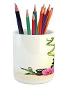 Ambesonne Nature Themed Pencil Pen Holder, Photo with Dark Colored Pebble Stones Exotic Orchid Petal and Branches, Ceramic Pencil Holder for Desk Office Accessory, 3.6" X 3.2", Multicolor