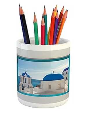 Ambesonne Landscape Pencil Pen Holder, Window with View of Classical B...
